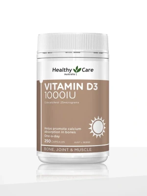 Healthy Care Vitamin D3 1000IU - 250 Capsules